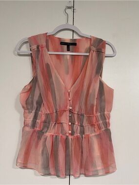White House Black Market Pink and Gray Striped Sleeveless V-Neck Camisole